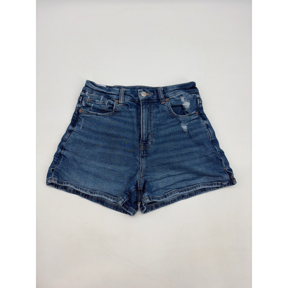 American Eagle Curvy Mom Short Womens 4 Medium Wash Distressed High Rise Stretch
